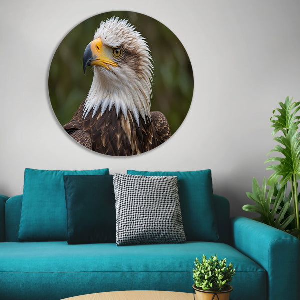Gedetailleerd portret van een majestueuze adelaar aluminium muurcirkel