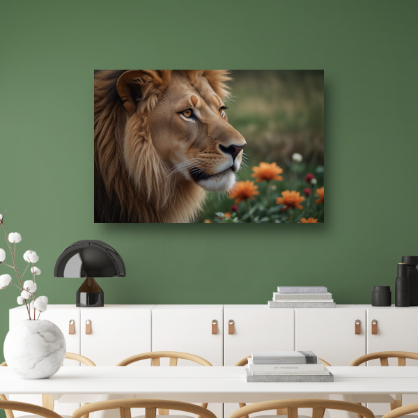 Bedachtzame Leeuw in een Veld van Bloemen acrylglas