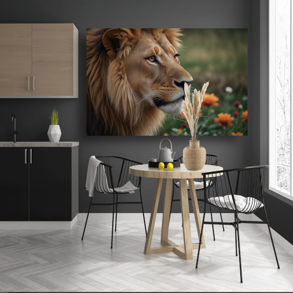 Bedachtzame Leeuw in een Veld van Bloemen acrylglas