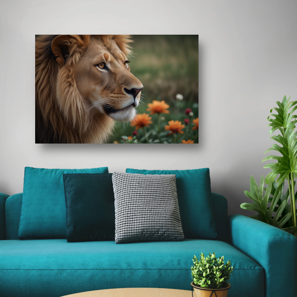 Bedachtzame Leeuw in een Veld van Bloemen acrylglas