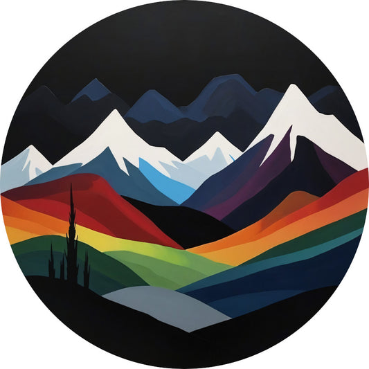 Kleurrijk Minimalistisch Berglandschap bij Nacht forex muurcirkel