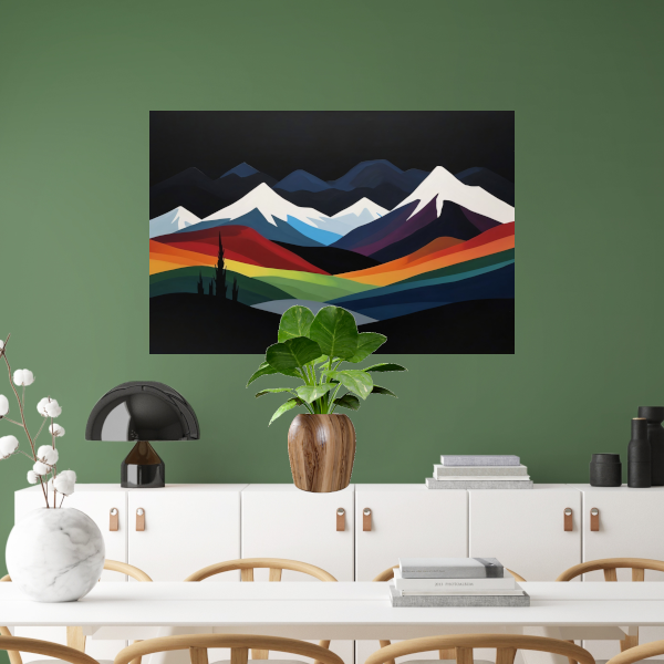 Kleurrijk Minimalistisch Berglandschap bij Nacht poster