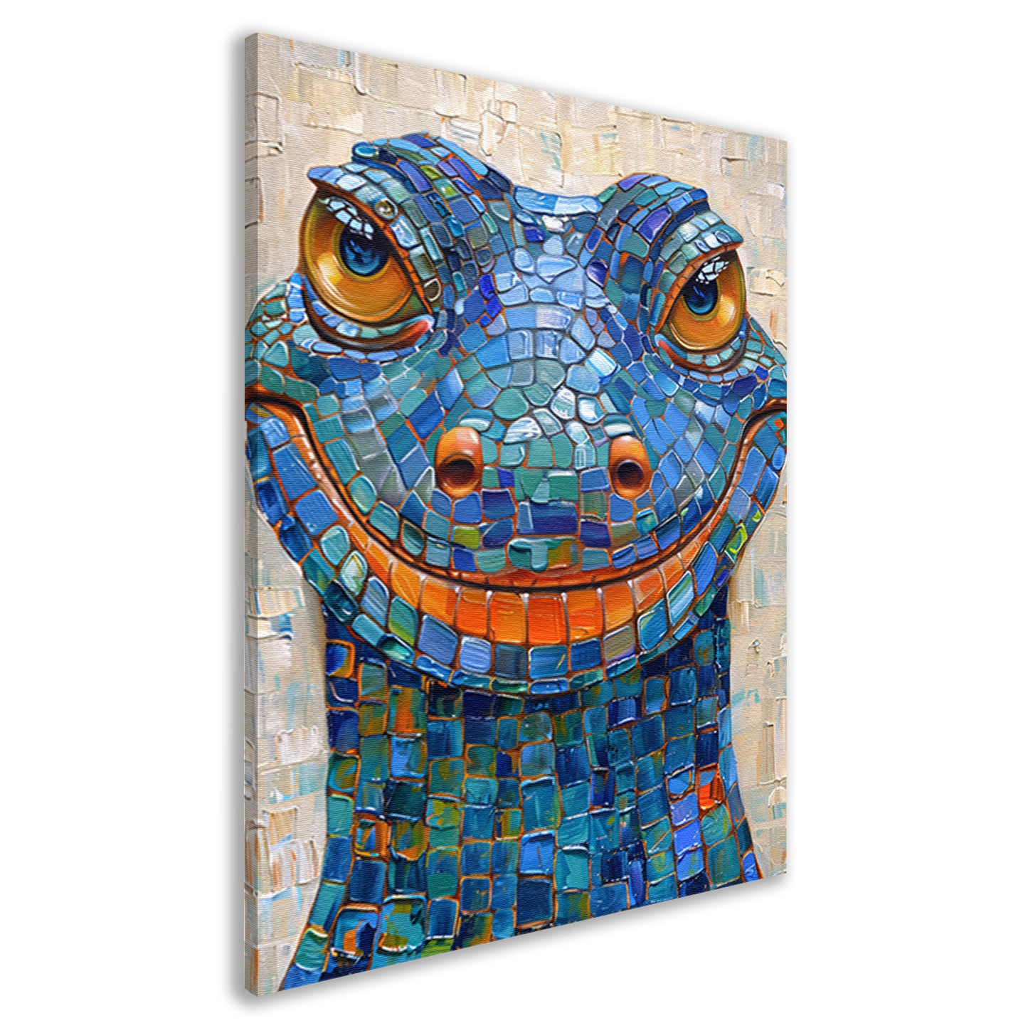 Kleurrijk popart hagedis met vrolijke glimlach canvas