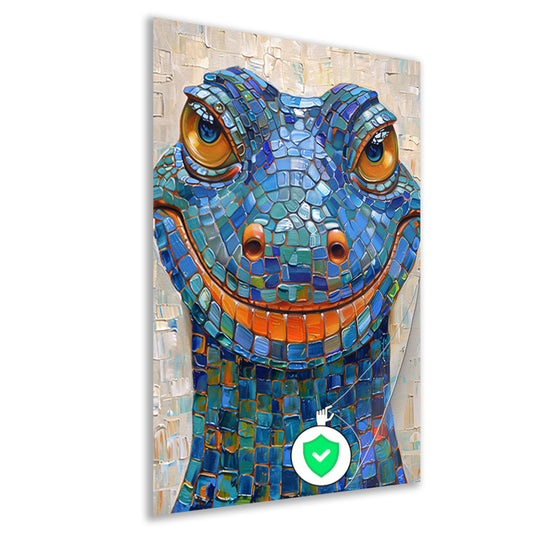 Kleurrijk popart hagedis met vrolijke glimlach poster