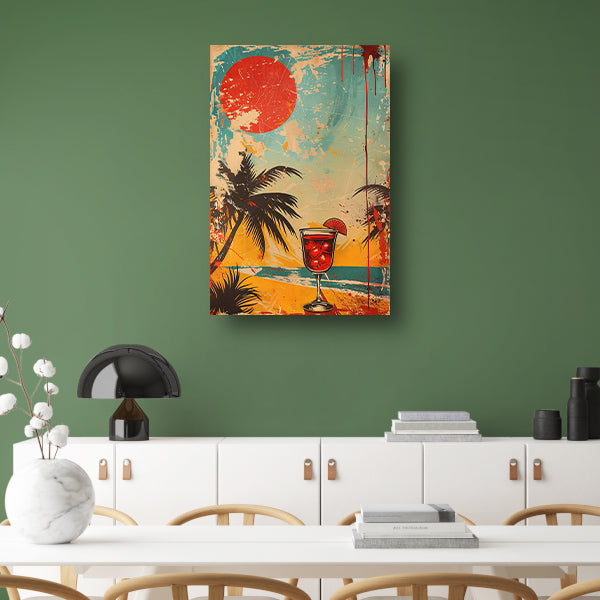 Popart cocktail met palmboom canvas
