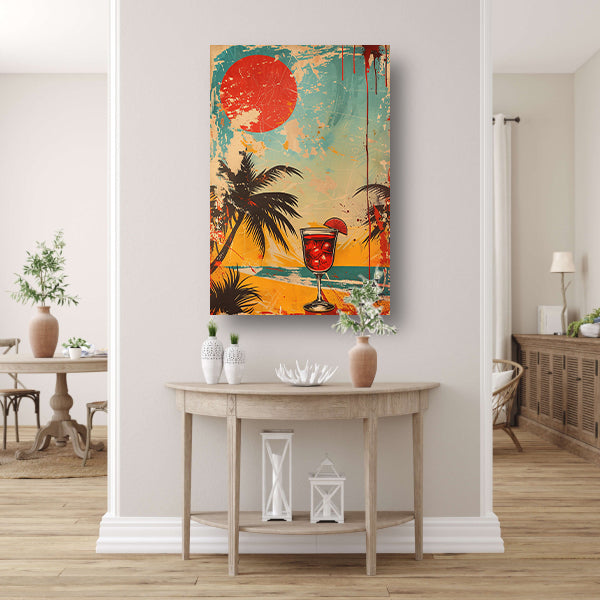 Popart cocktail met palmboom canvas