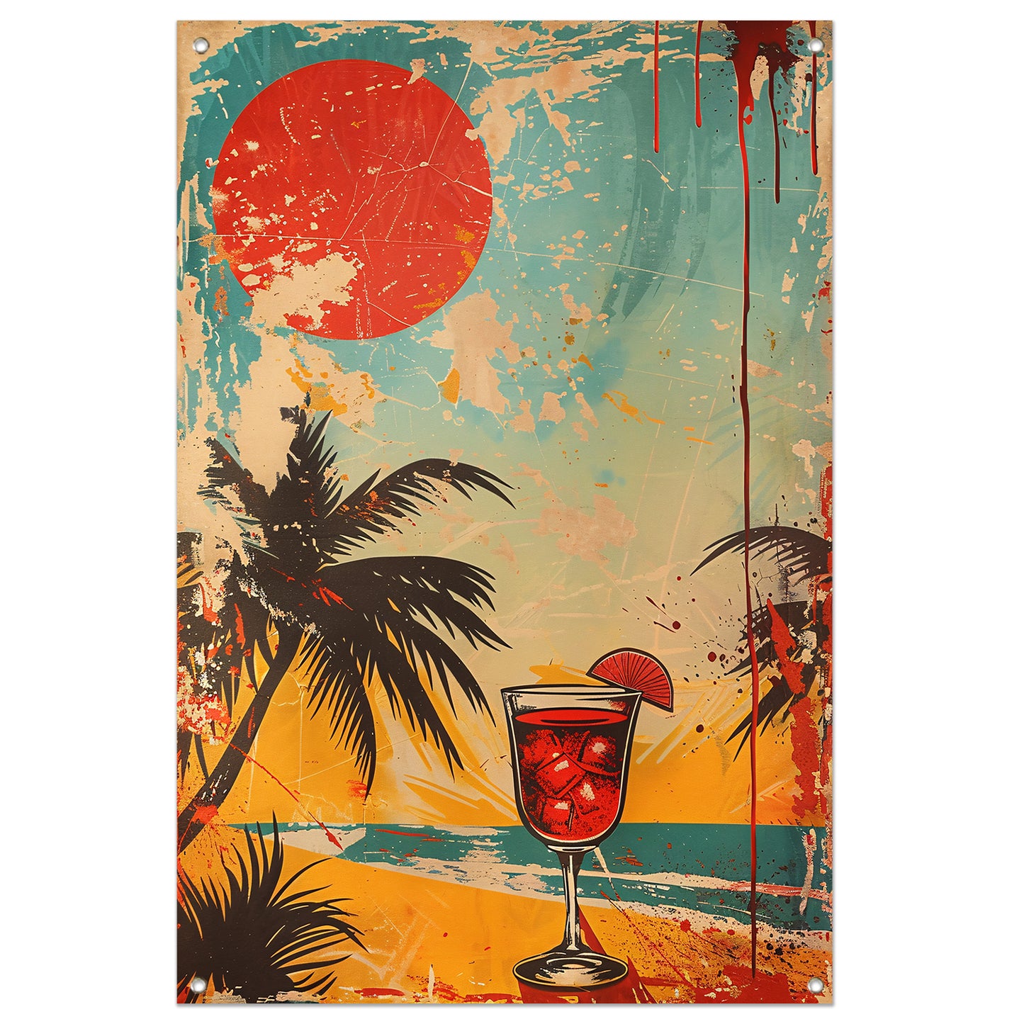 Popart cocktail met palmboom tuinposter