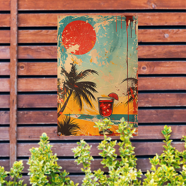 Popart cocktail met palmboom tuinposter