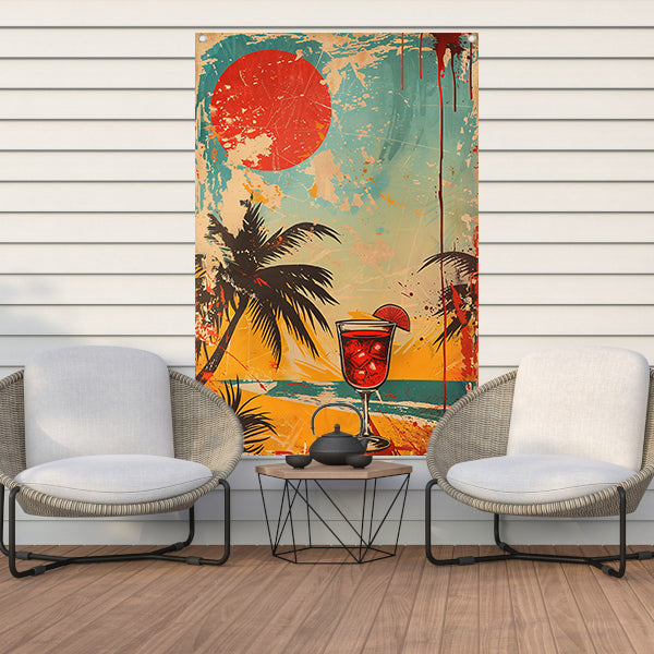 Popart cocktail met palmboom tuinposter