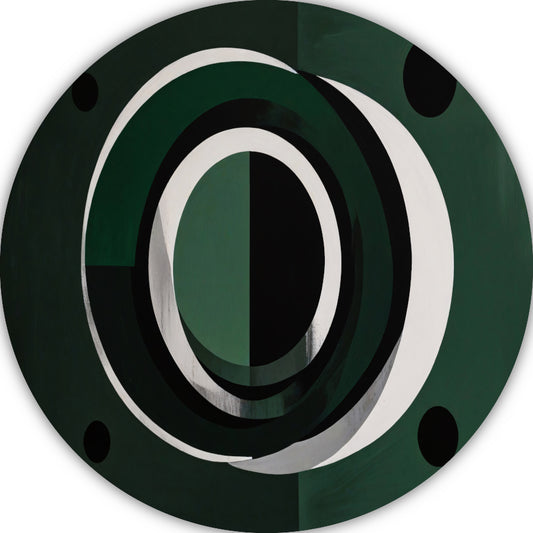 Overlappende Cirkels in Zwart, Wit en Groen aluminium muurcirkel