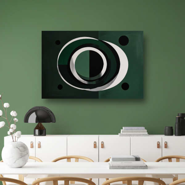 Overlappende Cirkels in Zwart, Wit en Groen canvas