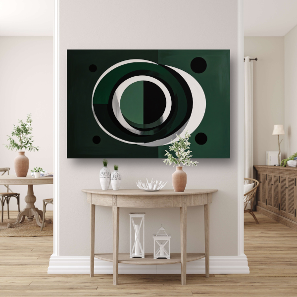 Overlappende Cirkels in Zwart, Wit en Groen canvas