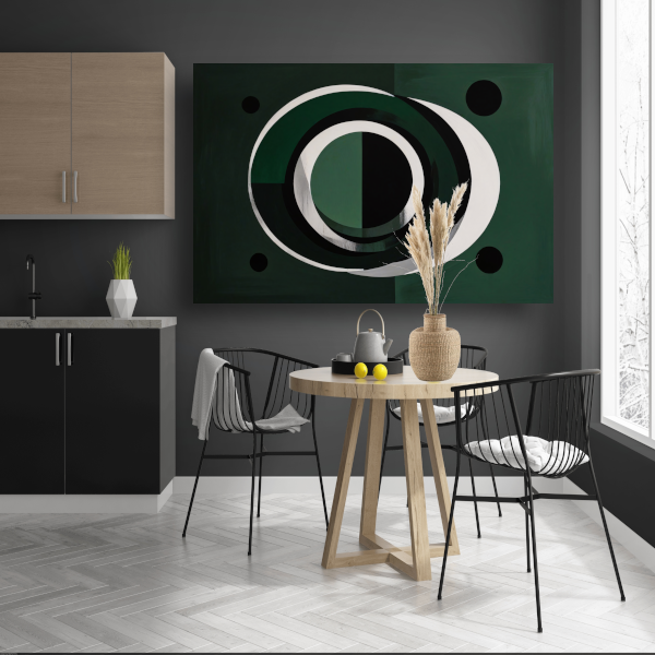 Overlappende Cirkels in Zwart, Wit en Groen canvas