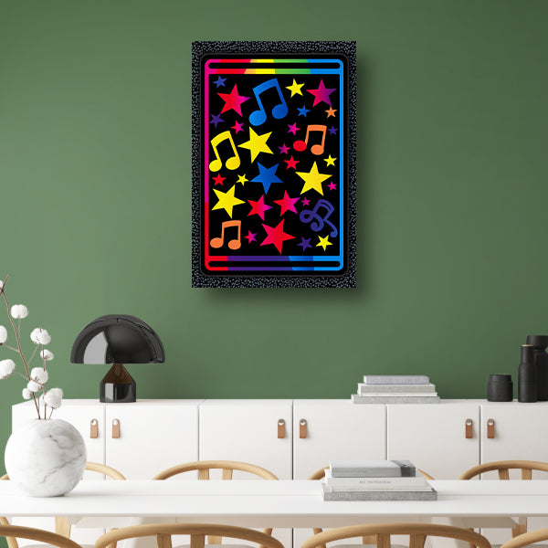 Kleurrijk Sterren en Muzikale Noten Explosie canvas met baklijst