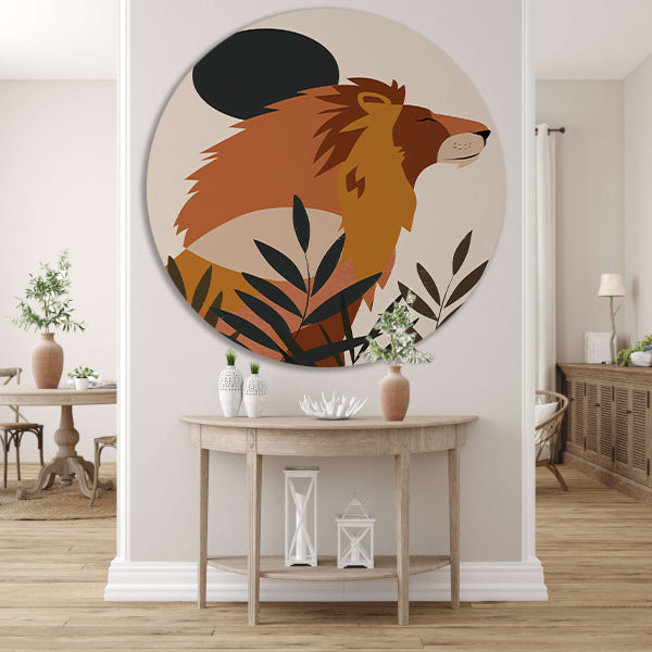 Majestueuze Leeuw en Planten in Muted Colors forex muurcirkel