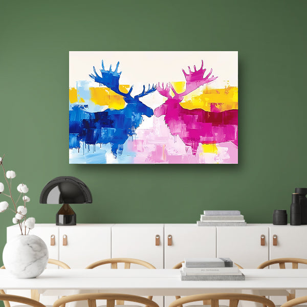 Abstract schilderij van elanden in felle kleuren poster