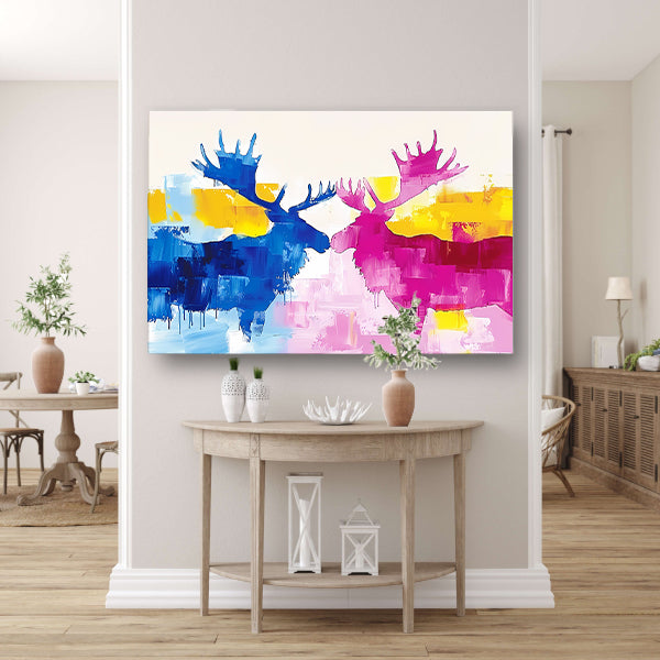 Abstract schilderij van elanden in felle kleuren poster
