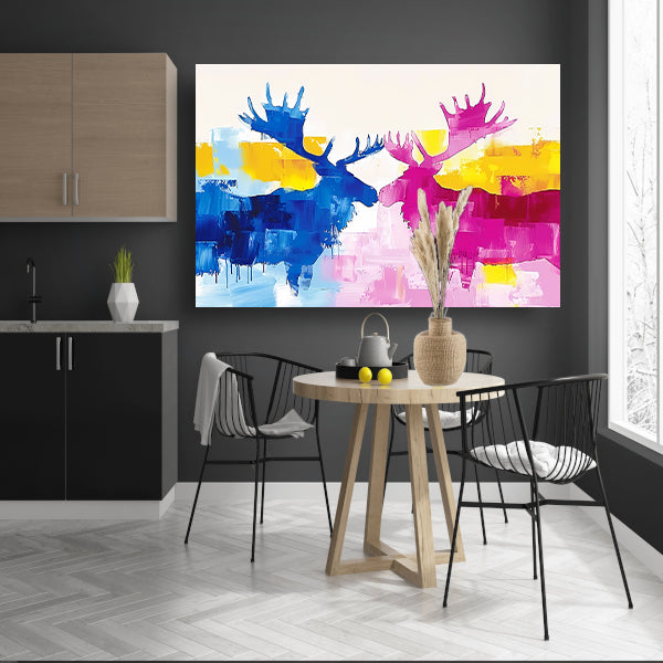 Abstract schilderij van elanden in felle kleuren poster