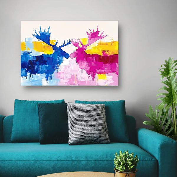 Abstract schilderij van elanden in felle kleuren canvas