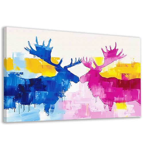 Abstract schilderij van elanden in felle kleuren canvas