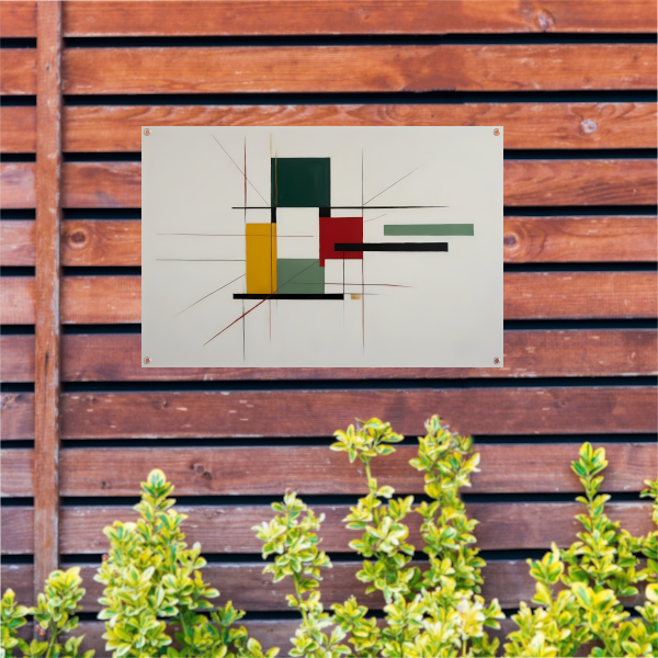Abstracte primaire kleuren en strakke lijnen tuinposter