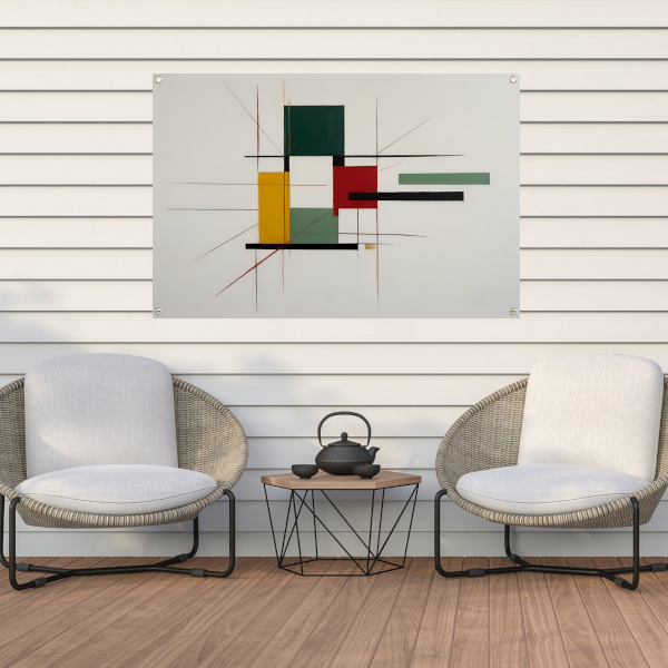 Abstracte primaire kleuren en strakke lijnen tuinposter