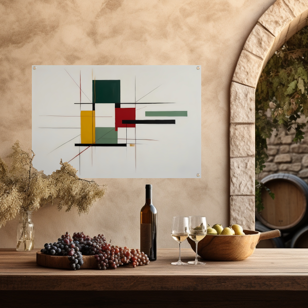 Abstracte primaire kleuren en strakke lijnen tuinposter