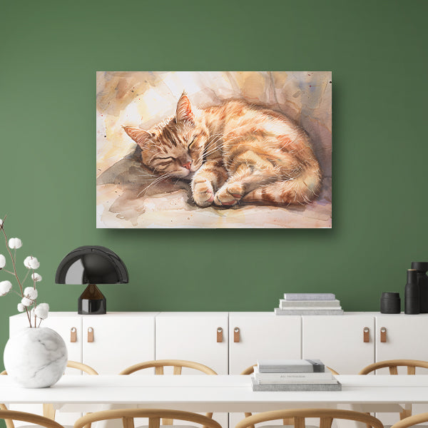 Slapende kat in zonlicht aquarel schilderij poster