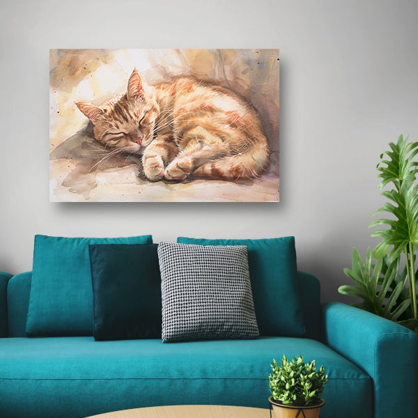 Slapende kat in zonlicht aquarel schilderij poster