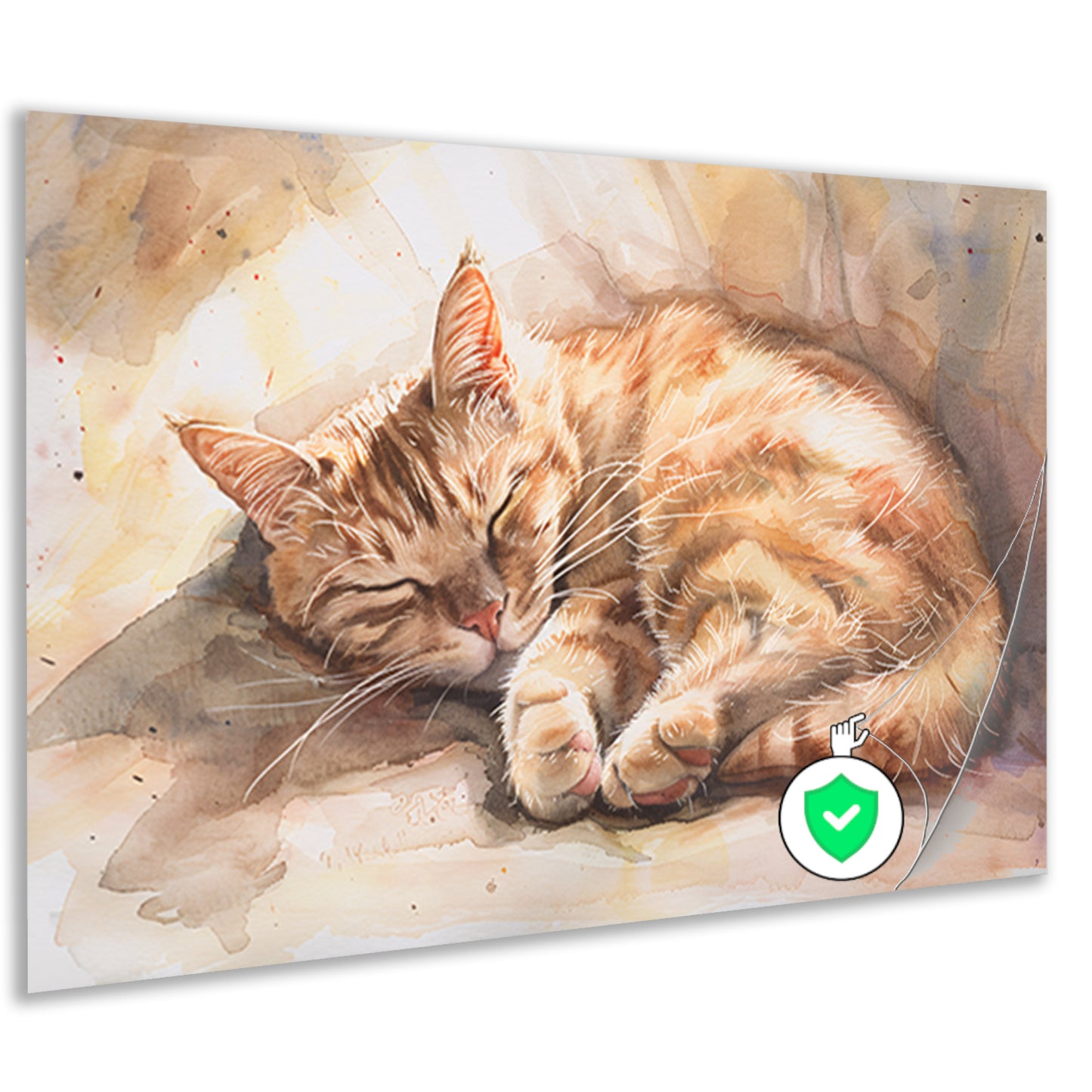 Slapende kat in zonlicht aquarel schilderij poster