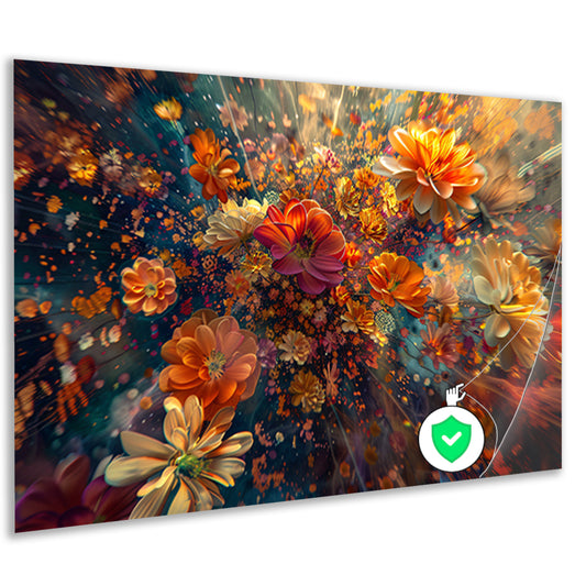 Levendige kleurenexplosie van bloemen in kunst poster