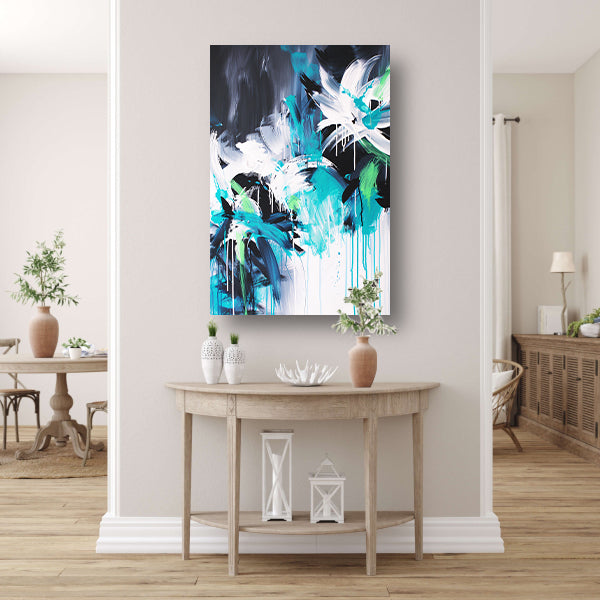 Abstract dynamisch kunstwerk met kleurrijke penseelstreken poster