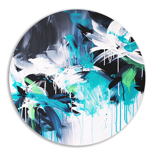 Abstract dynamisch kunstwerk met kleurrijke penseelstreken aluminium muurcirkel