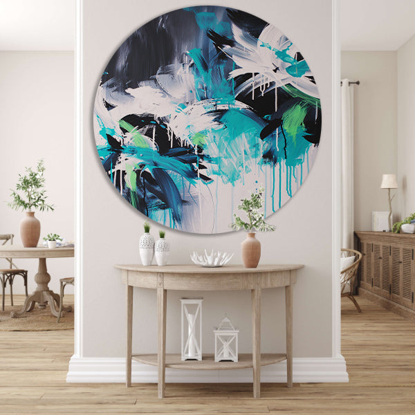 Abstract dynamisch kunstwerk met kleurrijke penseelstreken aluminium muurcirkel