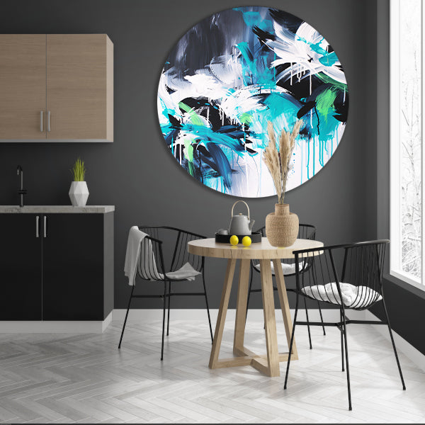 Abstract dynamisch kunstwerk met kleurrijke penseelstreken forex muurcirkel