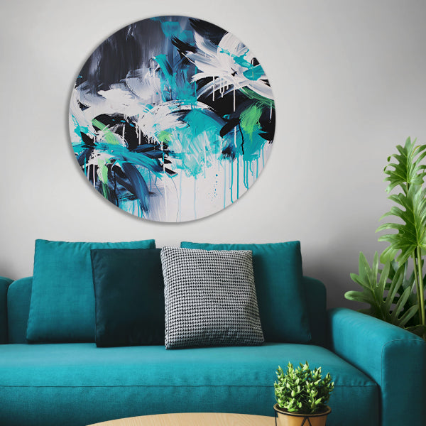 Abstract dynamisch kunstwerk met kleurrijke penseelstreken aluminium muurcirkel