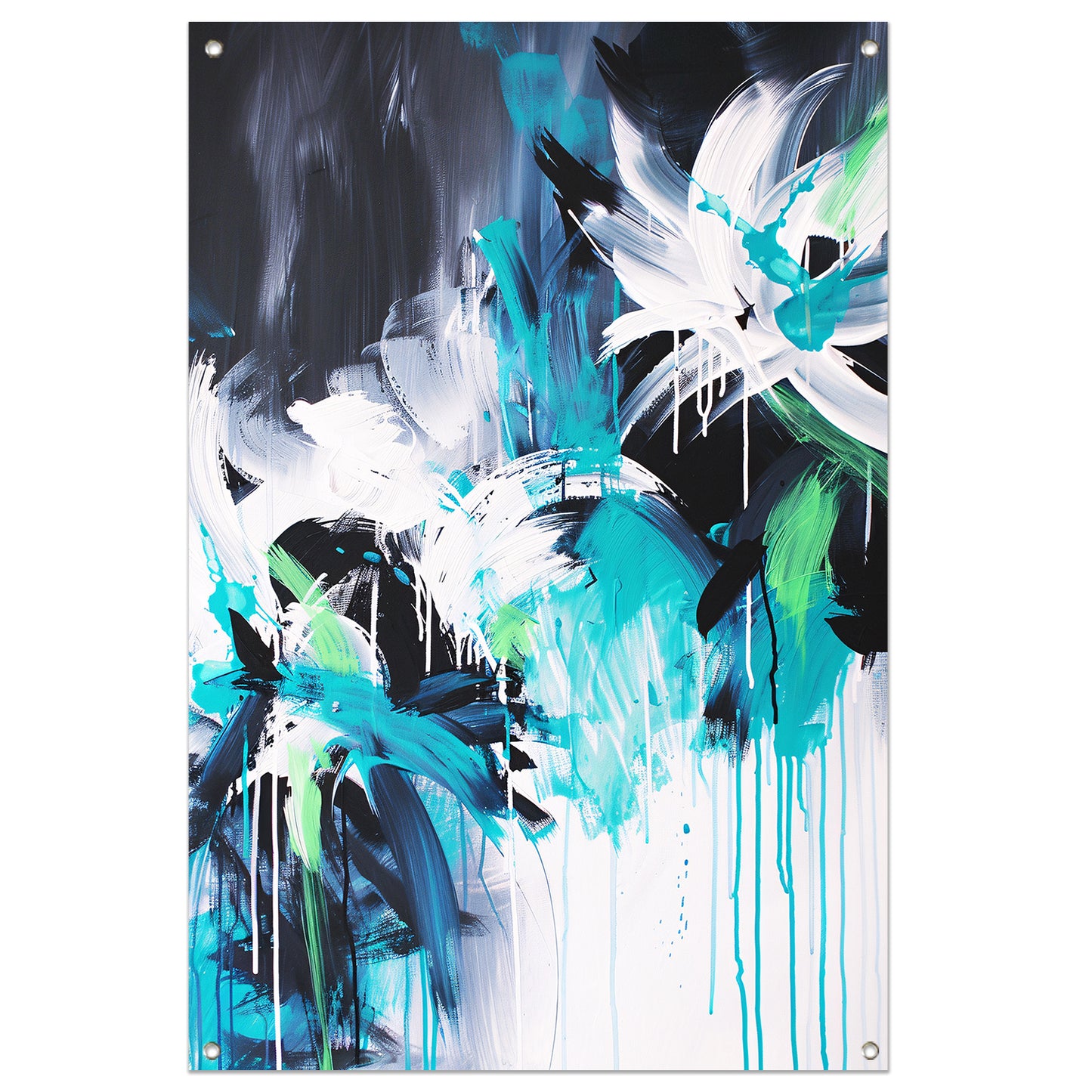 Abstract dynamisch kunstwerk met kleurrijke penseelstreken tuinposter