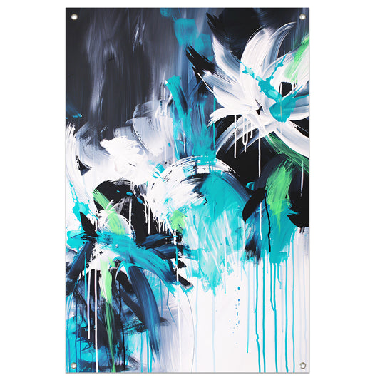 Abstract dynamisch kunstwerk met kleurrijke penseelstreken tuinposter