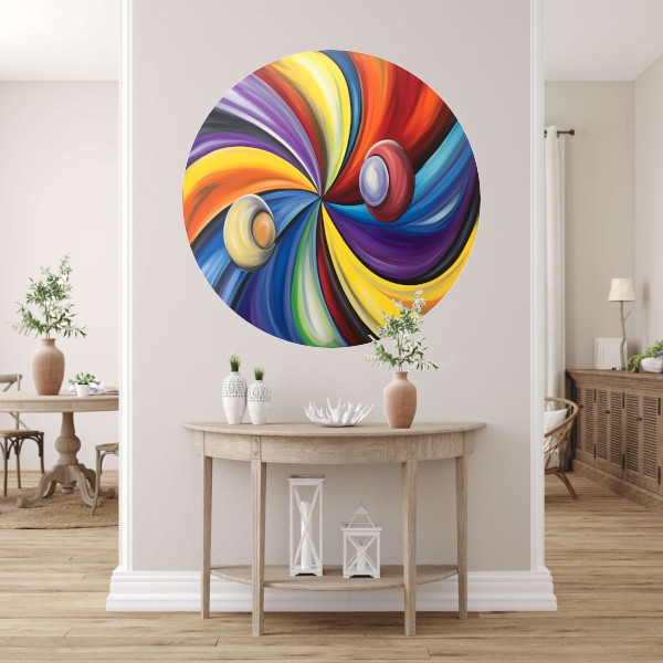 Dynamisch Universum van Abstracte Kleuren aluminium muurcirkel