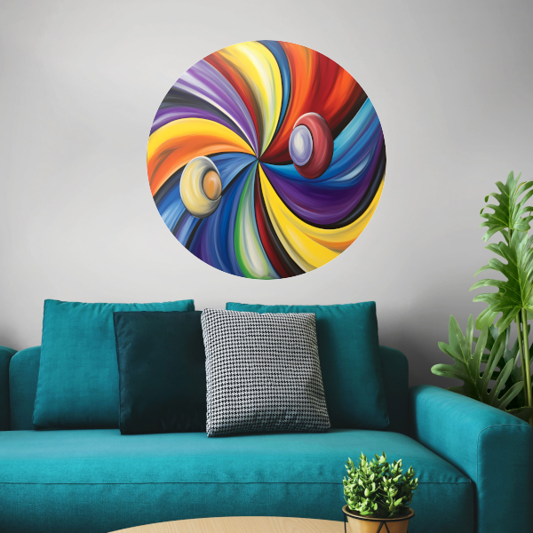 Dynamisch Universum van Abstracte Kleuren aluminium muurcirkel