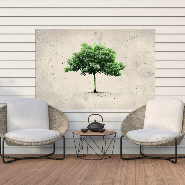 Realistische boom in minimalistische kunststijl tuinposter