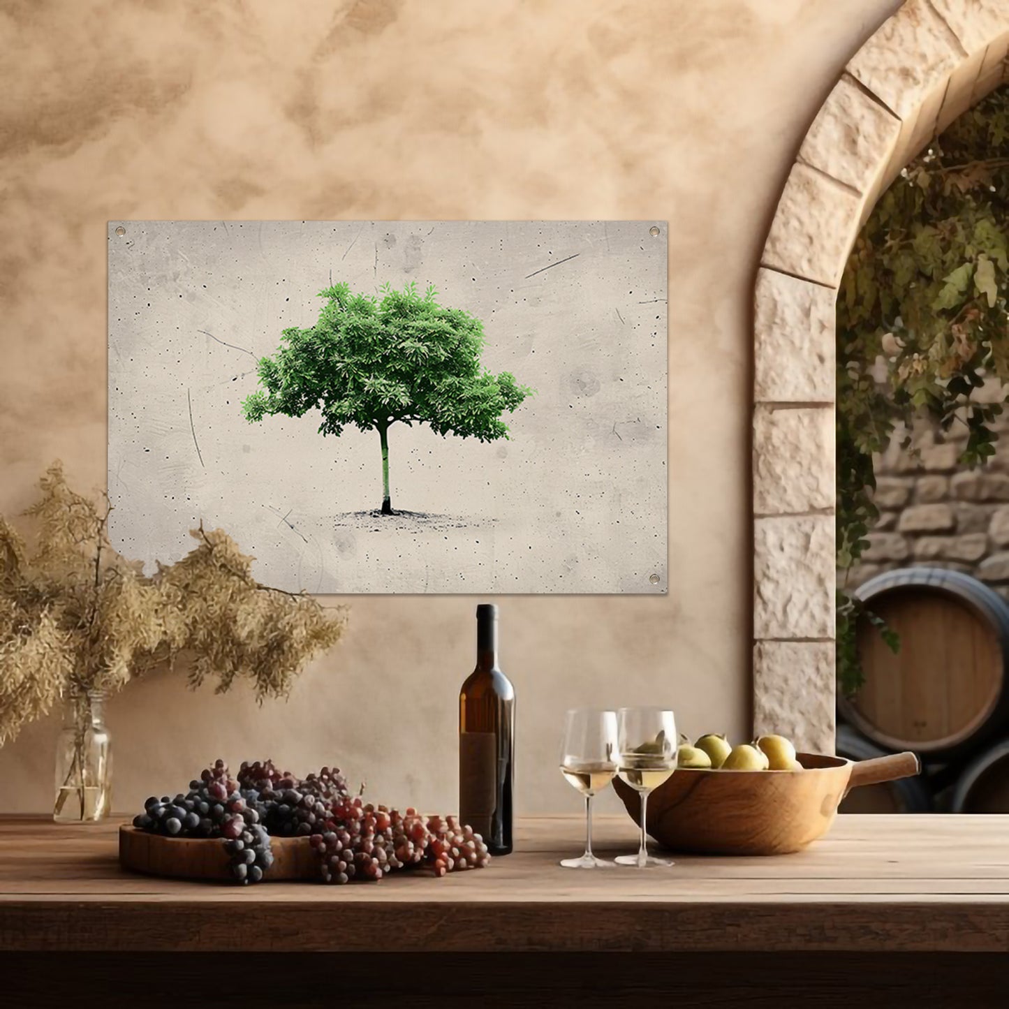 Realistische boom in minimalistische kunststijl tuinposter