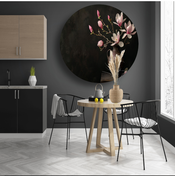 Antieke Vaas met Bloeiende Magnolia Tak forex muurcirkel