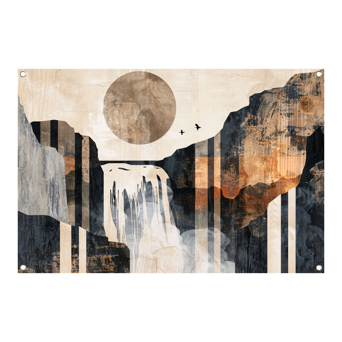 Abstracte waterval in japandi stijl tuinposter