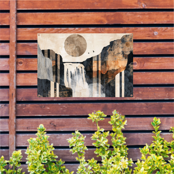 Abstracte waterval in japandi stijl tuinposter