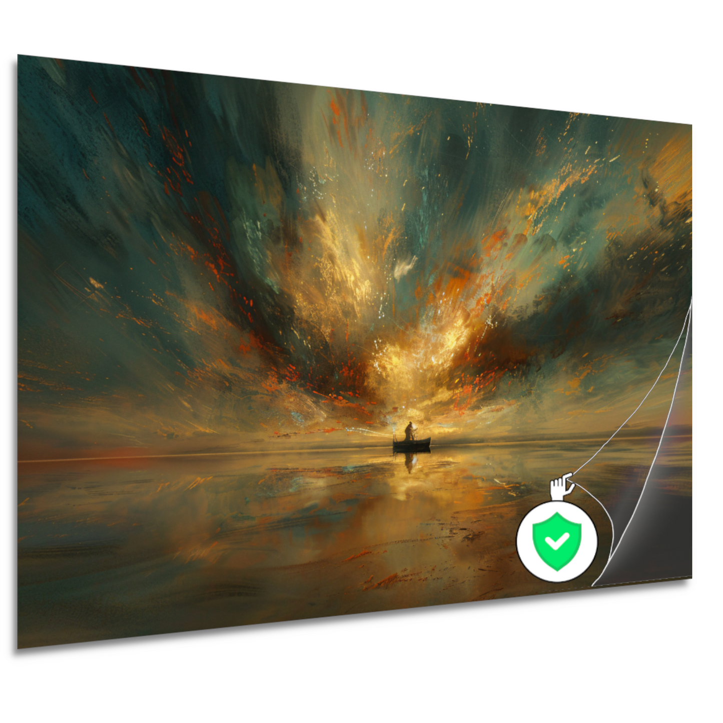 Impressionistische boot op woeste zee poster