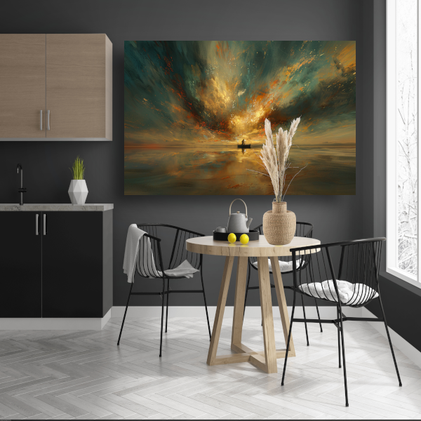 Impressionistische boot op woeste zee poster