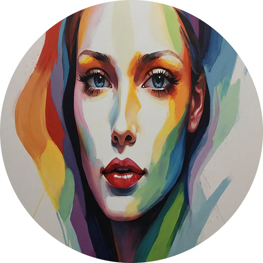 Kleurrijke Vrouwelijke Gratie in Moderne Kunst aluminium muurcirkel