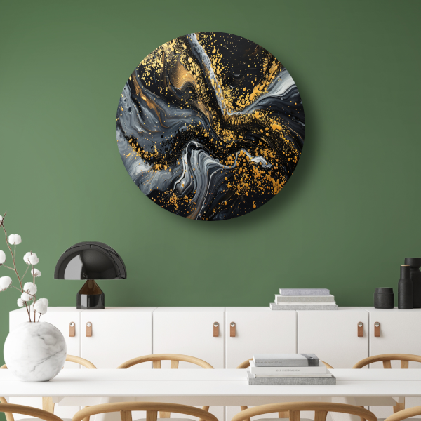 Dynamisch Golvend Abstract Goud en Zwart forex muurcirkel