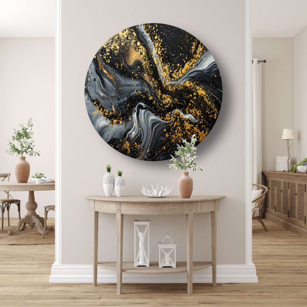 Dynamisch Golvend Abstract Goud en Zwart forex muurcirkel